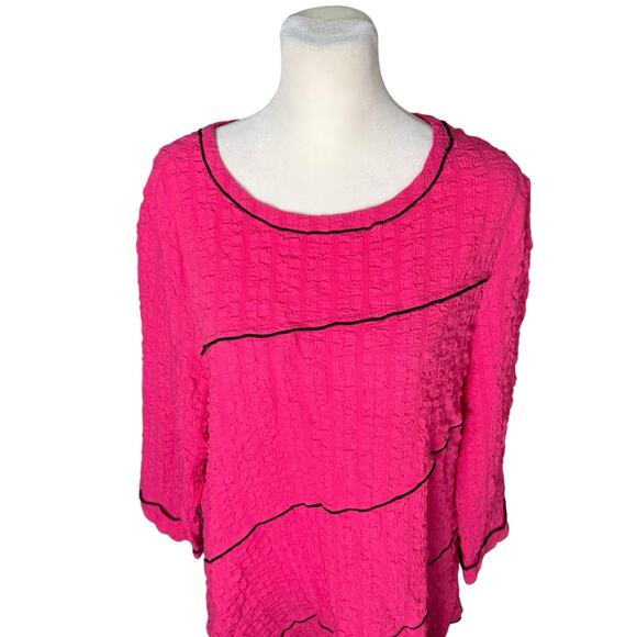 Ali Miles Blouse Women Medium Stretch Crinkle Gauze Hot Pink Artsy Flowy Fun Top - Picture 2 of 10